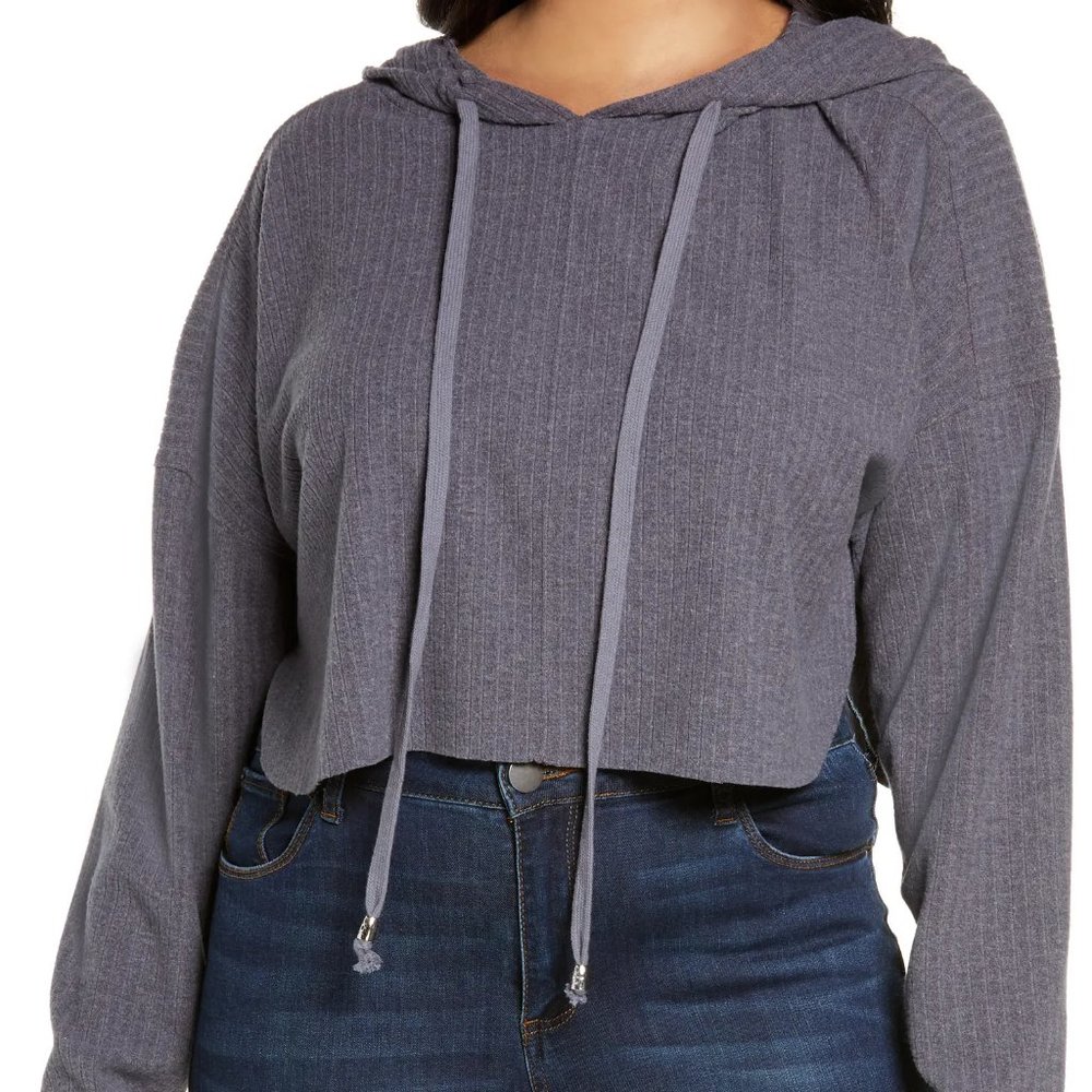 New BP. Rib Knit Crop Hoodie Grey Medium Heather Size 3X